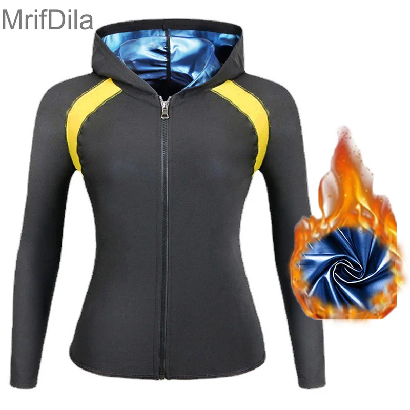 MrifDila Hoodie Shaper Hot Thermal Zipper Long Sleeve Sport Fitness Tops Sauna Suit Hot Sweat Waist Trainer Jacket Body Shapers