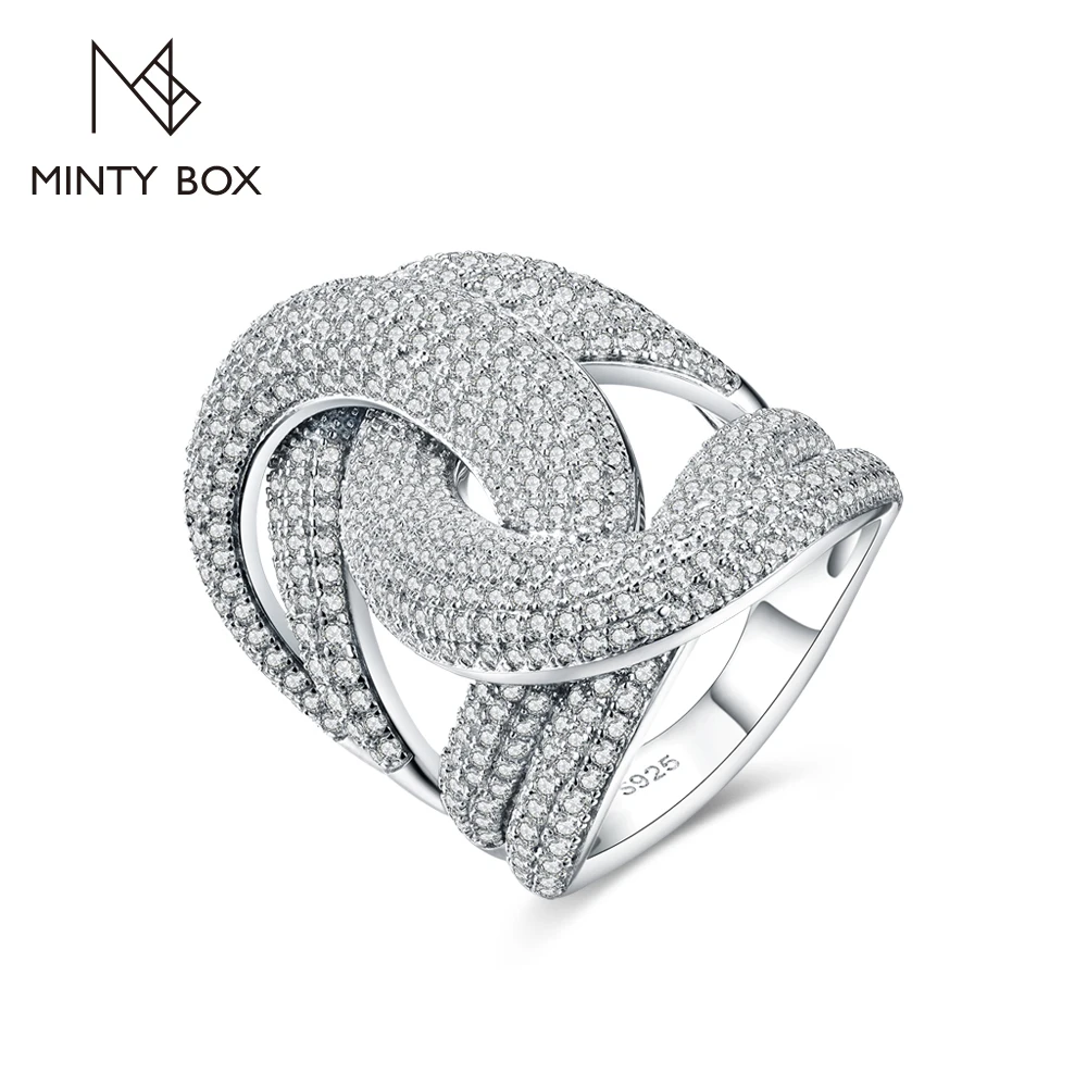 MINTYBOX Twisted Paved Moissanite Rings for Women Men 925 Sterling Silver Luxury Party Jewelry Anniversary Gift with Certificate