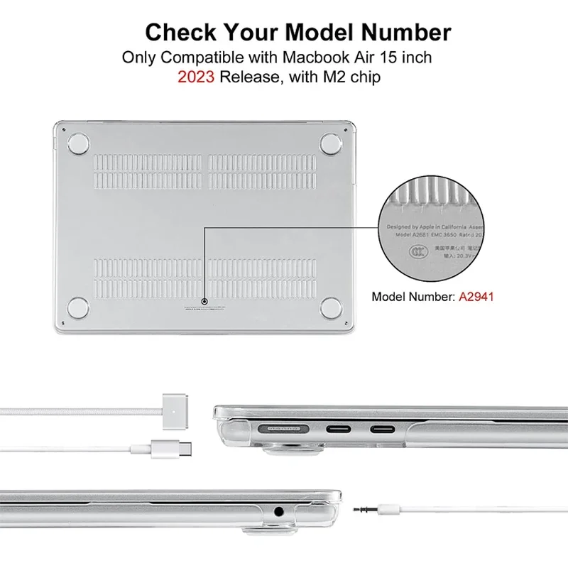 Crystal Clear Hard Shell Case + Keyboard Skin Cover Compatible With New MacBook Air 15 inch M2 Chip Case 2023 Release A2941