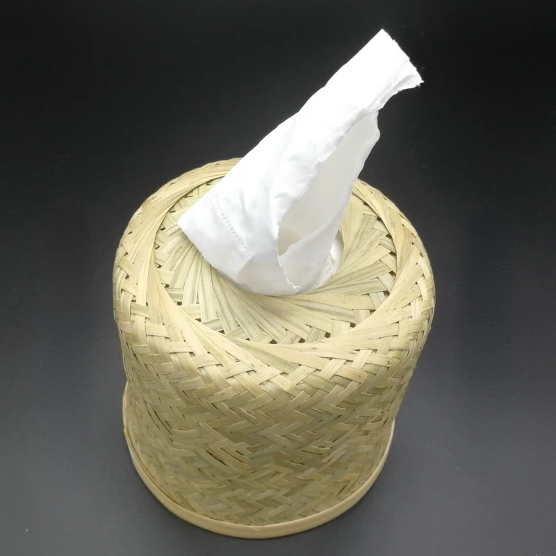 

Bamboo Tissue Box Simple Creative Rural Style Circular Tissue Tube Practical Roll for Household Use Storage Basket