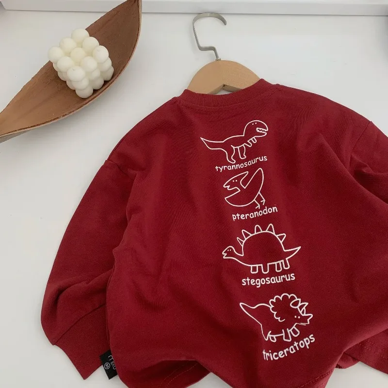 2026 Kids Boys Tops RAISE Autumn Children Boys Dinosaur Printed Long Sleeves Loose Round Collar 2-8Yrs Baby Boys Pullovers Tops