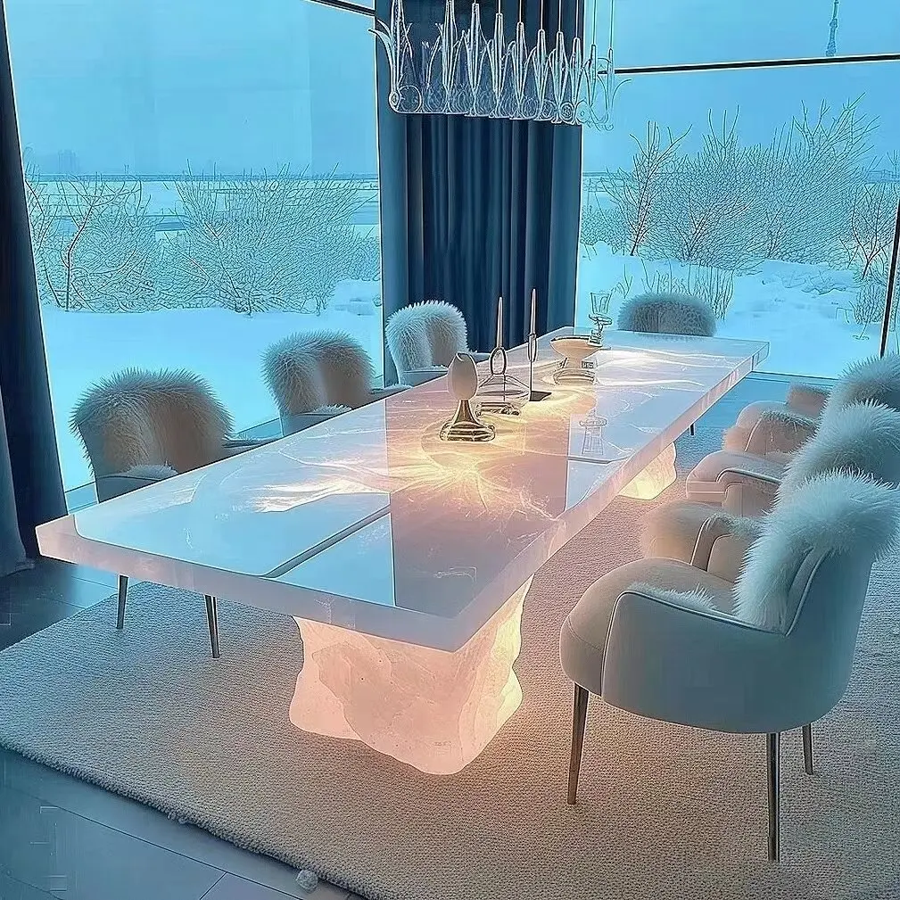 Fluorescent Jade Dining Table Modern Simple and Luxurious Art Design of Italian Living Room of Large and Small Houses online cel