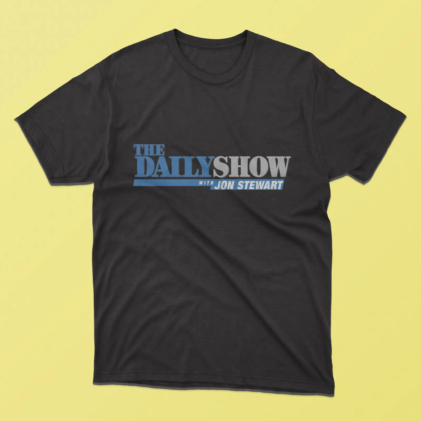 New The Daily Show With Jon Stewart Logo Black T Shirt Size S 2XL