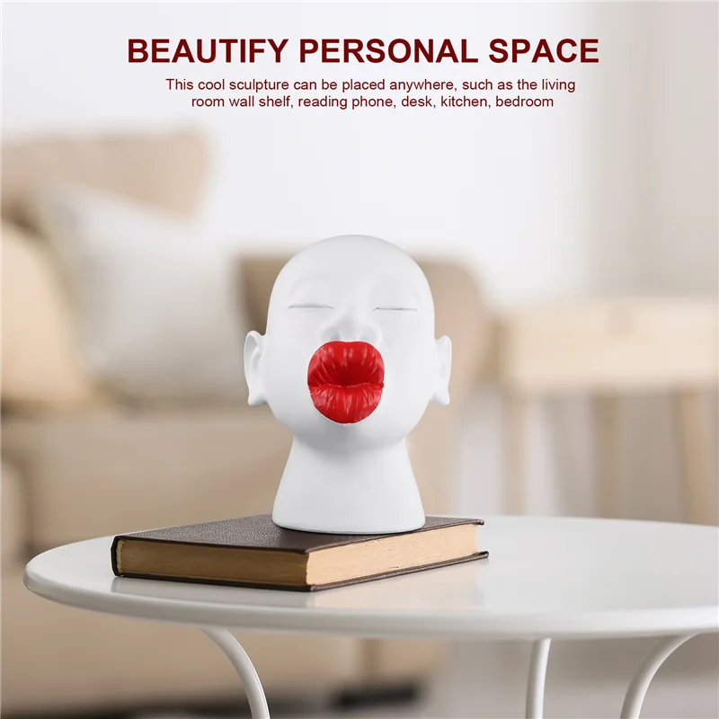

A29M-Red Lip Figure Sculpture Creative Living Room Bookshelf Art Room Decor Modern Face Home Decoration