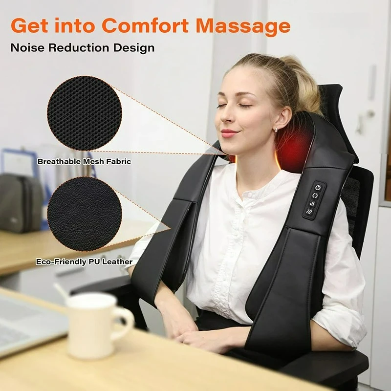 

4D Shiatsu Neck and Shoulder Massager With Heat Electric Back Massagers Kneading Massage Pillow Full Body Muscle Home Car Use