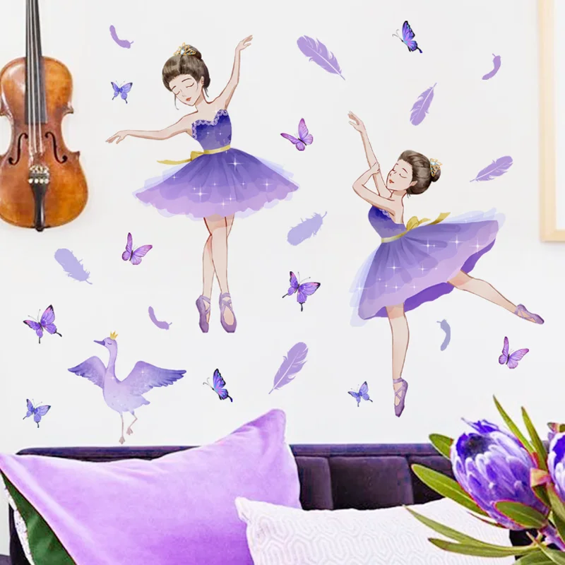 Dancing Girl Feather Butterfly Wall Sticker DIY Background Wall Living Room Bedroom Home Decor Sticker Self Adhesive Antifouling