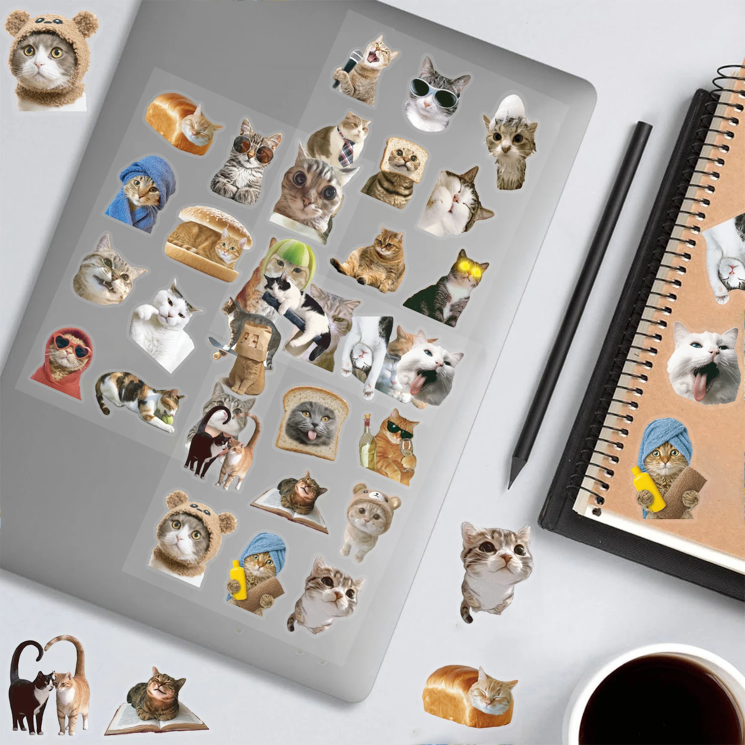 8PCS Funny Cat Collage Fun Puzzle Stickers Laptop Assembly Puzzle Account Luggage DIY Cartoon Tablet Stationery Harajuku Sticker