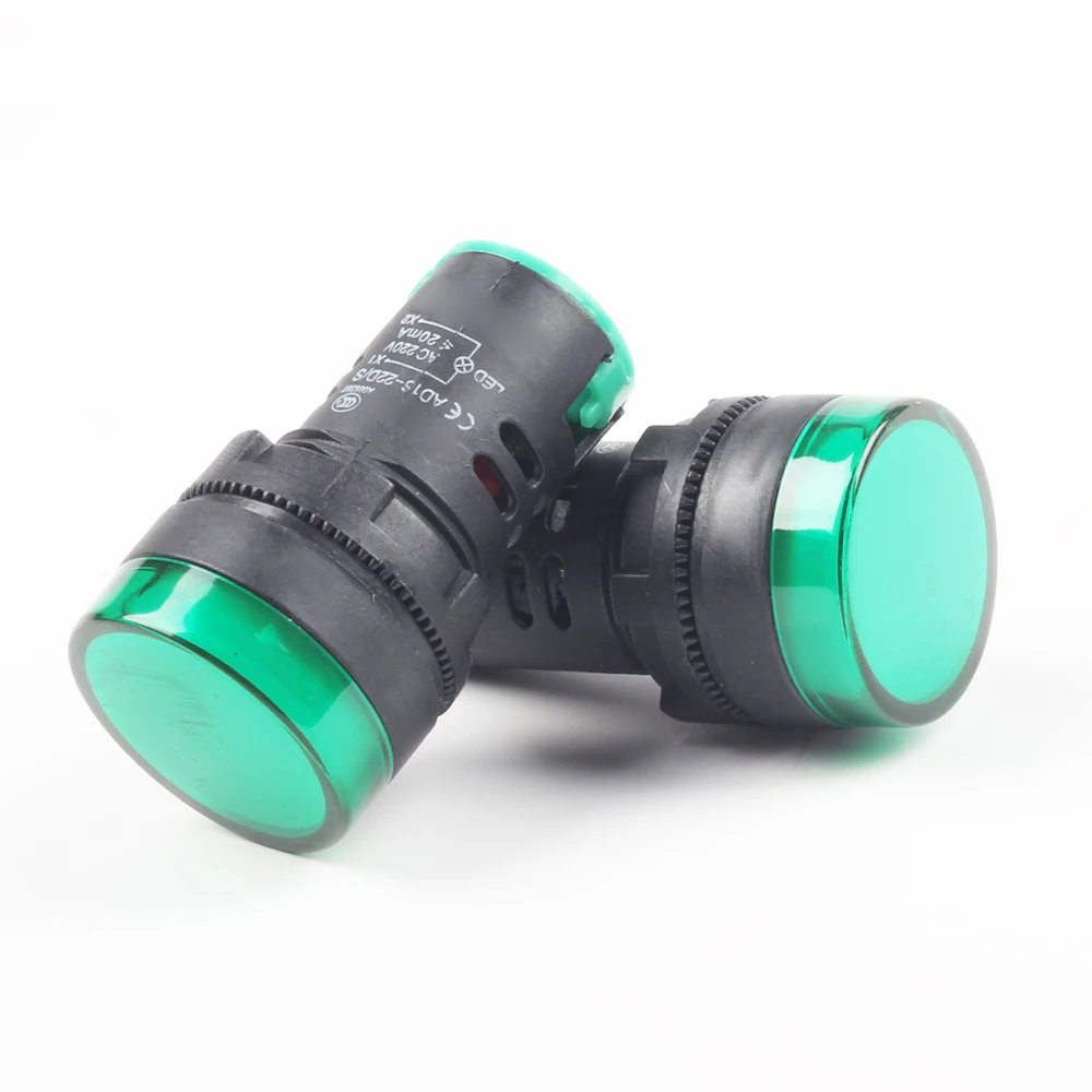 플라스틱 단추 산업용 녹색 전구, 신호 램프, 방수 ad16-22ds, 22mm, AC DC 12V, 24V, 110V, 220V