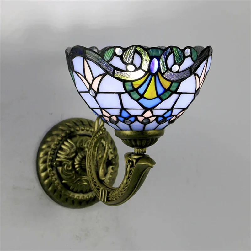 SOFEINA Tiffany Wall Lamp LED Creative Color Pattern Glass Sconce Light for Home Living Room Bedroom Bedside Decor