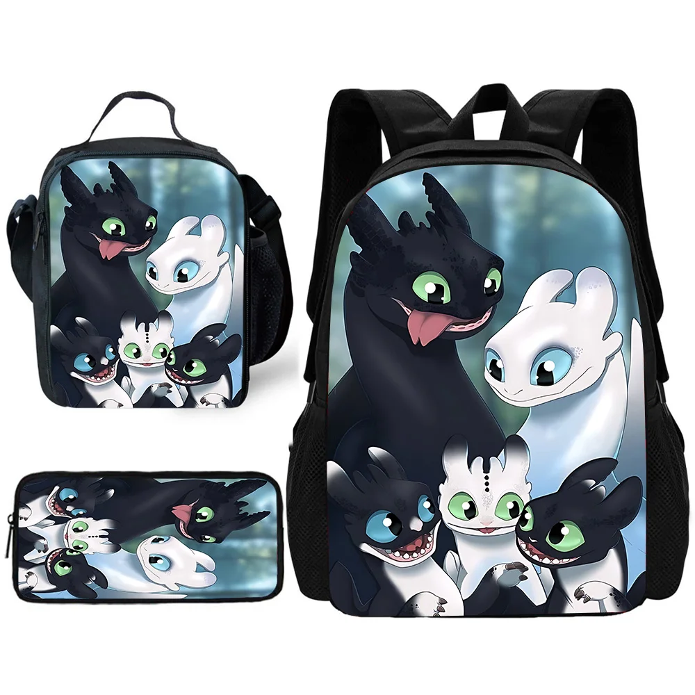 How to TrainS Your D-dragons Child School Backpack with Lunch Bags ,Pencil Bags ,School Bags for Boys Girls Best Gift