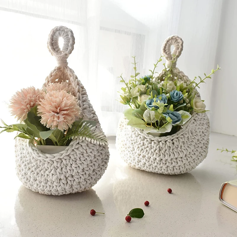 Woven Cotton Hanging Basket Hollow Out Macrame Flower Planter Pineapple Shape Vegetable Fruit Basket Kitchen Garden Storage Sup