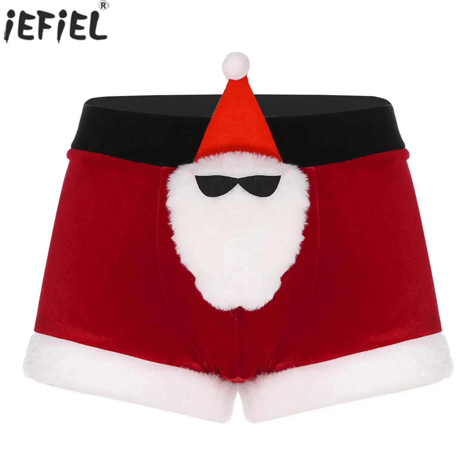 

Mens Christmas Red Color Underwear Panties Role Play Costume for Tempting Nightwear Low Rise Tboxer Shorts with Santa Claus Doll