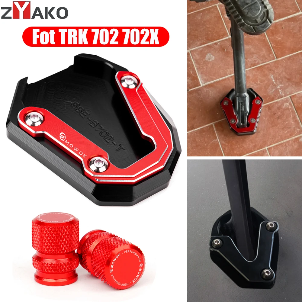 

For Benelli TRK702X 2023 TRK702 TRK 702X TRK 702 2022 Motorcycle CNC Side Stand Enlarger Kickstand Pad and Tire Valve Caps