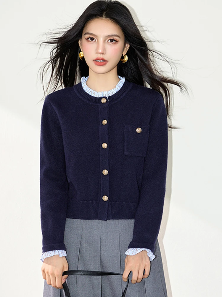 

Autumn Women Ruffles O-Neck Knitted Sweater Cardigan Vintage Elegant Lady Fashion Long Sleeve Office OL Casual Tops