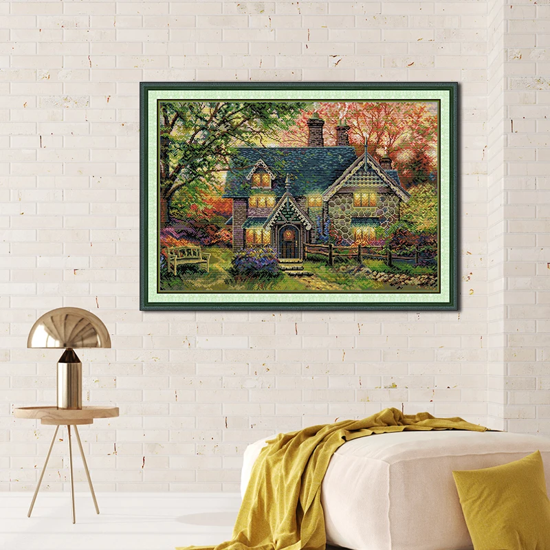 Joy Sunday Cross Stitch Complete Kit Autumn Garden Cottage Pattern Stamped Counted Canva Aida 16CT 14CT 11CT DIY Embroidery Set