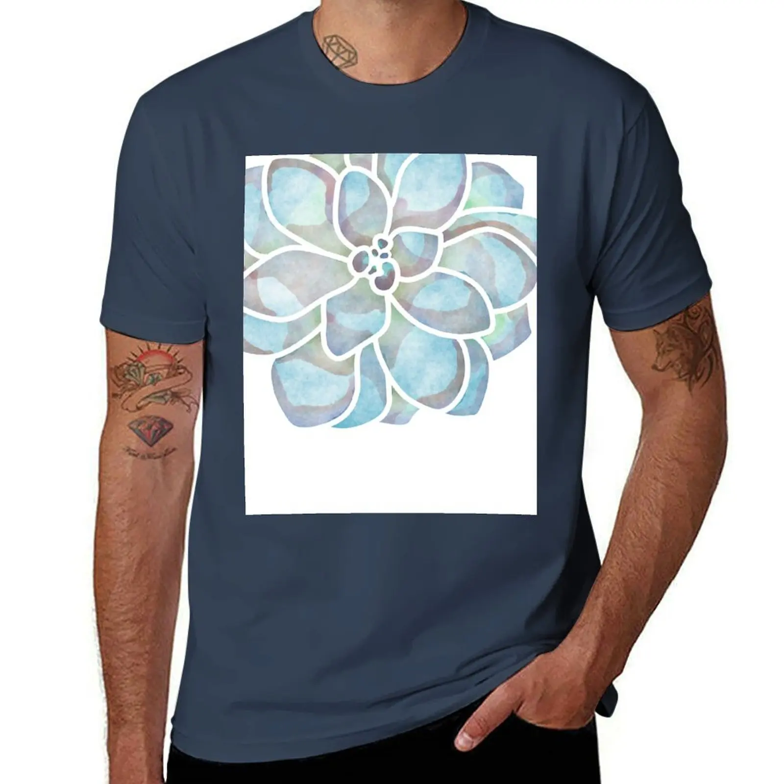 

Watercolor Succulent T-Shirt Breathable Basic Cotton T-Shirt
