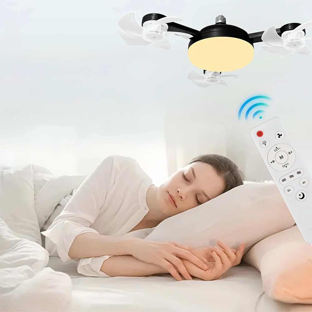 2 In 1 Hanging Fan with LED Light E27 E26 Electric Cordless Fan Universal Dimming Drone Fan for