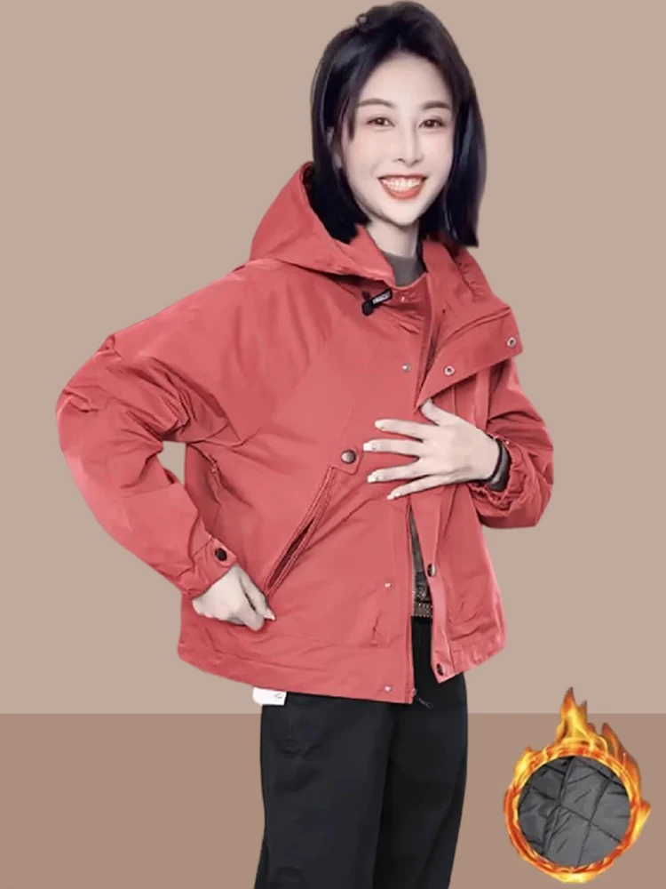 Stylish Short Thickened Cotton Jacket for Women Autumn Winter New Arrival Fashionable Coat Hooded Zipper Closure Casual Style