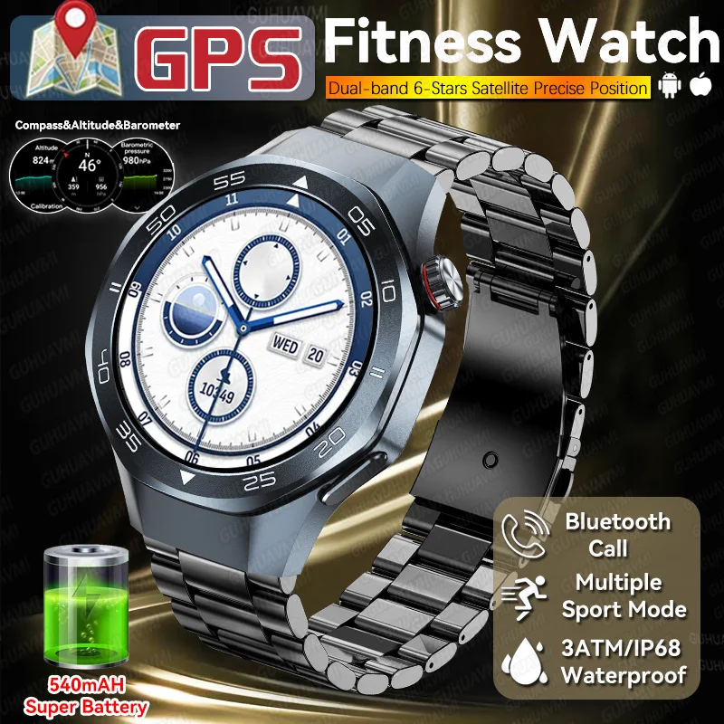 

2025 Military Grade Built-in GPS Smart Watch 3ATM Waterproof 540Mah Compass BT Call 1.53"AMOLED HD Men Sports Smartwatch For IOS