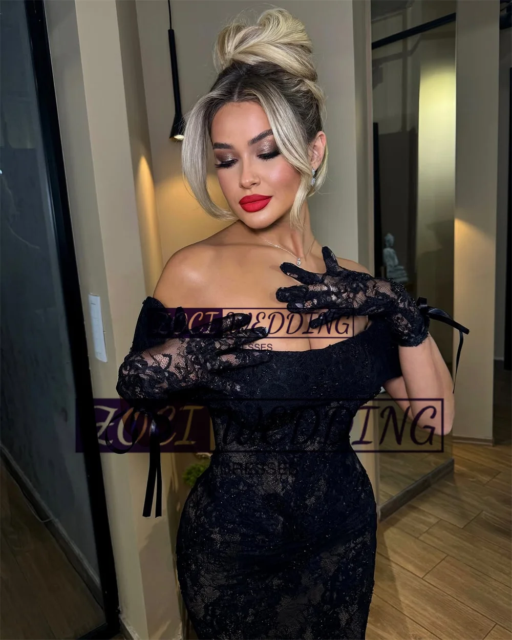 Zoci كلاسيكي أسود مسلم حورية البحر الدانتيل فساتين لحضور الحفلات الموسيقية قبالة الكتف فستان الحفلات المسائية خمر المرأة السعودية ثوب زفاف رسمي