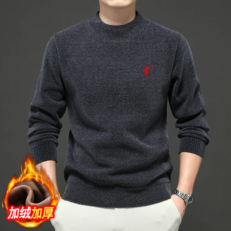 

Men's Autumn and Winter Semi High Neck Thick Velvet Thermal Underwear, High-quality Top, Knitted Sweater, Sweater Size Large
