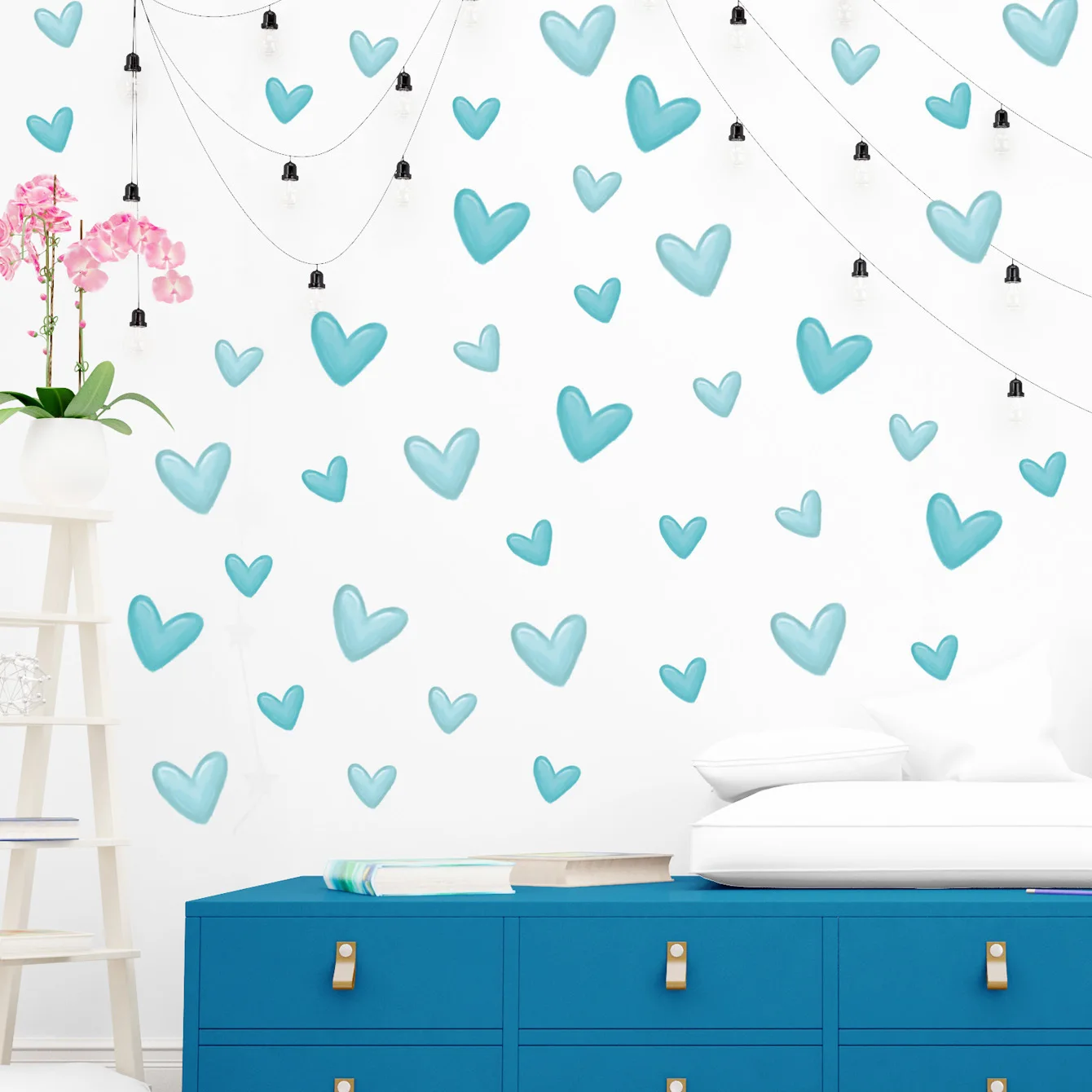 6Sheet/Set Novelty Cartoon Blue Heart Wall Stickers Art Home Decorations Wall Decals For DIY Living Room Kids Room Wall Decor