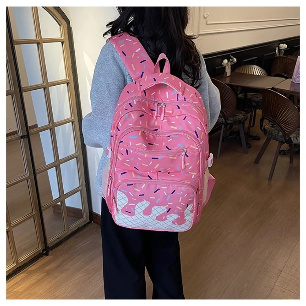 Oxford Fabric Ice Cream Printed Backpack Set with Pencil Case with Crossbody Bag Bookbag Matching Lightweight School Bag