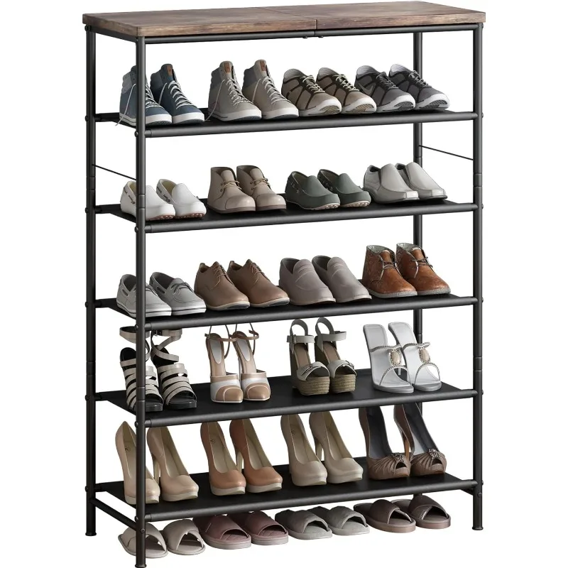 

Shoe Rack Organizer 6 Tier Metal Organizer Shelf with MDF Board and Layer Fabric for Entryway Closet Bedroom Living Room