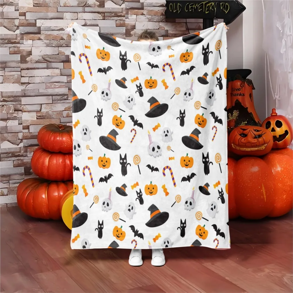 1PC Halloween theme New design Ghost Skull Hat Bat Throw Blanket All Saints Day Gift for Couch Bed Car Camping all season use