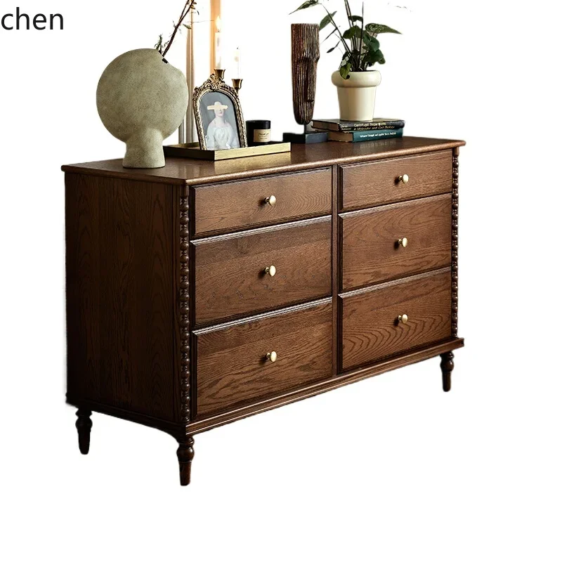 

HSN retro solid wood chest small apartment bedroom six buckets master bedroom locker storage cabinet