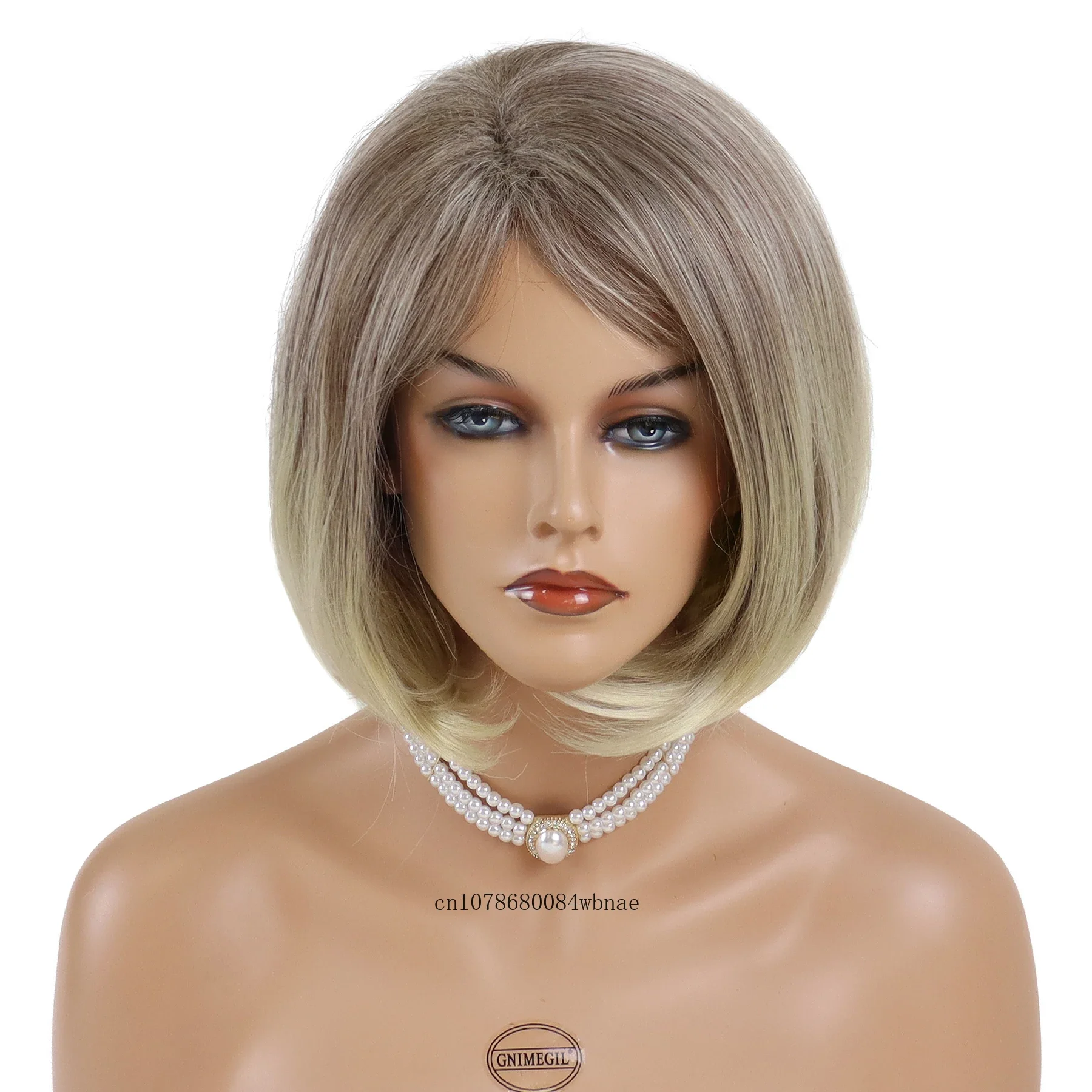 Synthetic Hair Short Ombre Blonde Wigs for Women Short Straight Wig with Bangs Heat Resistant Bob Hairstyles Daily Party Costume