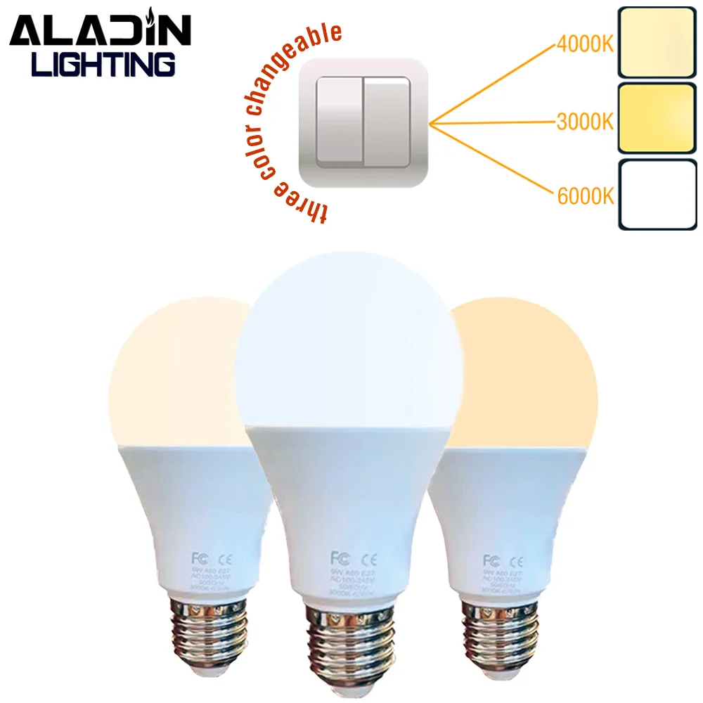 

Aladin 3PCS Led Global Bulb Fixture 3000K 4500K 6500K changeable Lighting Lamp AC120V 220V Luminaire Light 9W B22 E26 E27