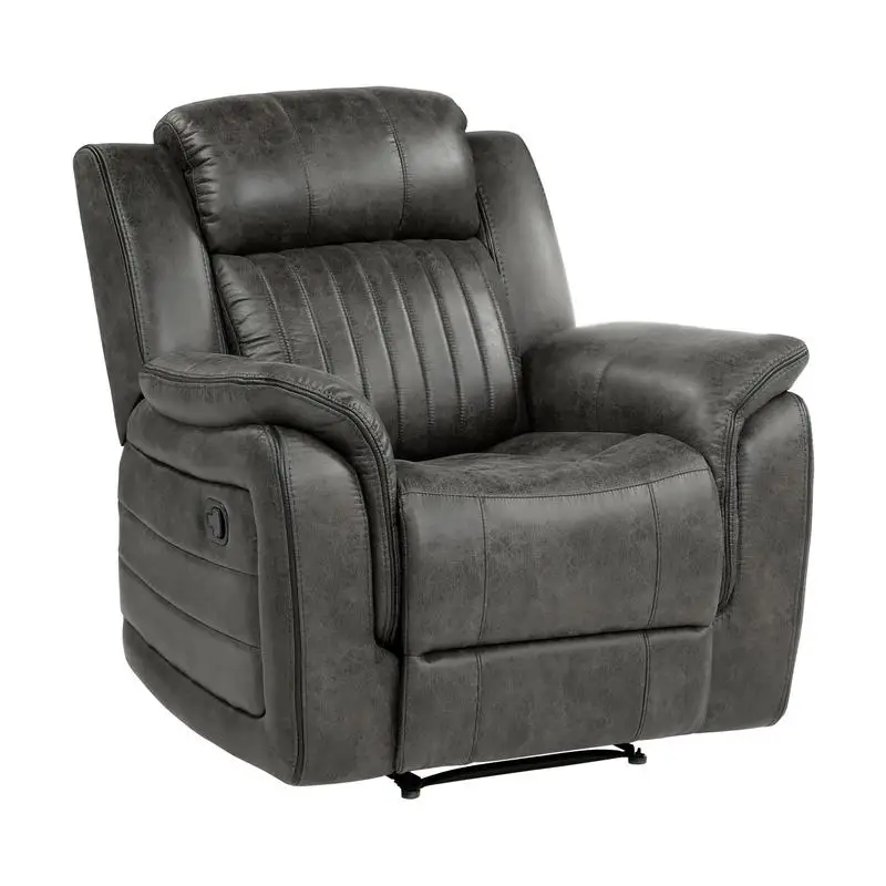 Classic Brownish Gray Reclining Chair, Plush Comfort, Pillow-Top Arms, Vertical Tufting, Solid Wood, Transitional Style Living