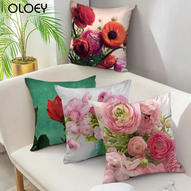 Funda de cojín estilo europeo para decoración del hogar, almohada con flores rosas para sofá, funda de almohada de estilo mediterráneo para el día de la madre