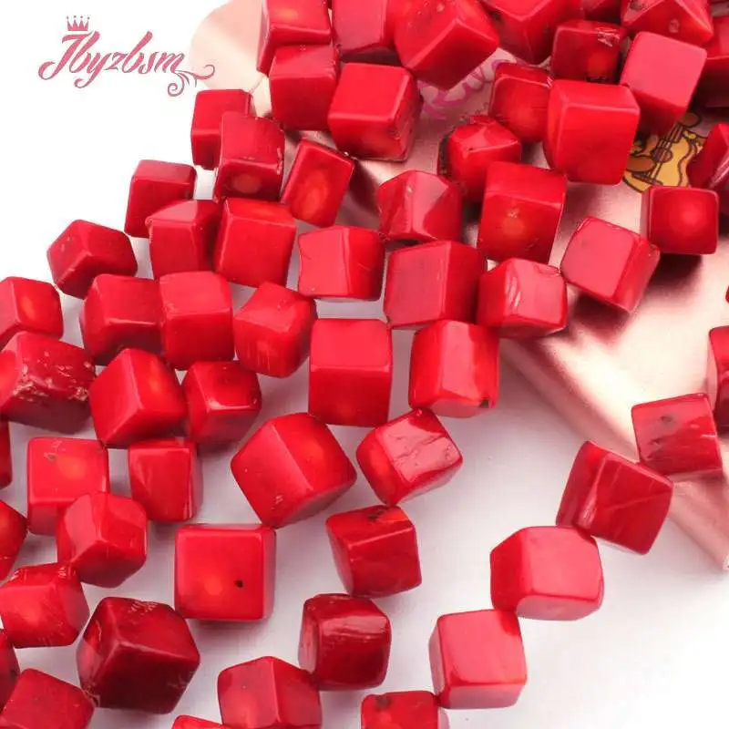 8-9 ,9-10mm Square Cube Red Coral Beads Natural Stone Beads For DIY Accessories Necklace Bracelet Earring Jewelry Making 15\