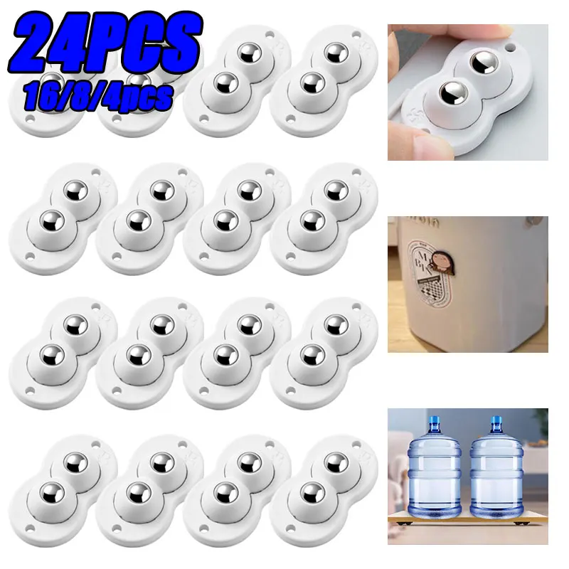 24/4PCS Self Adhesive Non Perforated Universal Wheel Furniture Base Roller Ball Type Stainless Steel Casters Handcart Silent