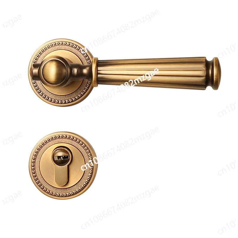 

French Retro Light Luxury Bedroom Split Magnetic Silent Door Lock, Brass Bronze Indoor Double Opening Wooden Door Lock