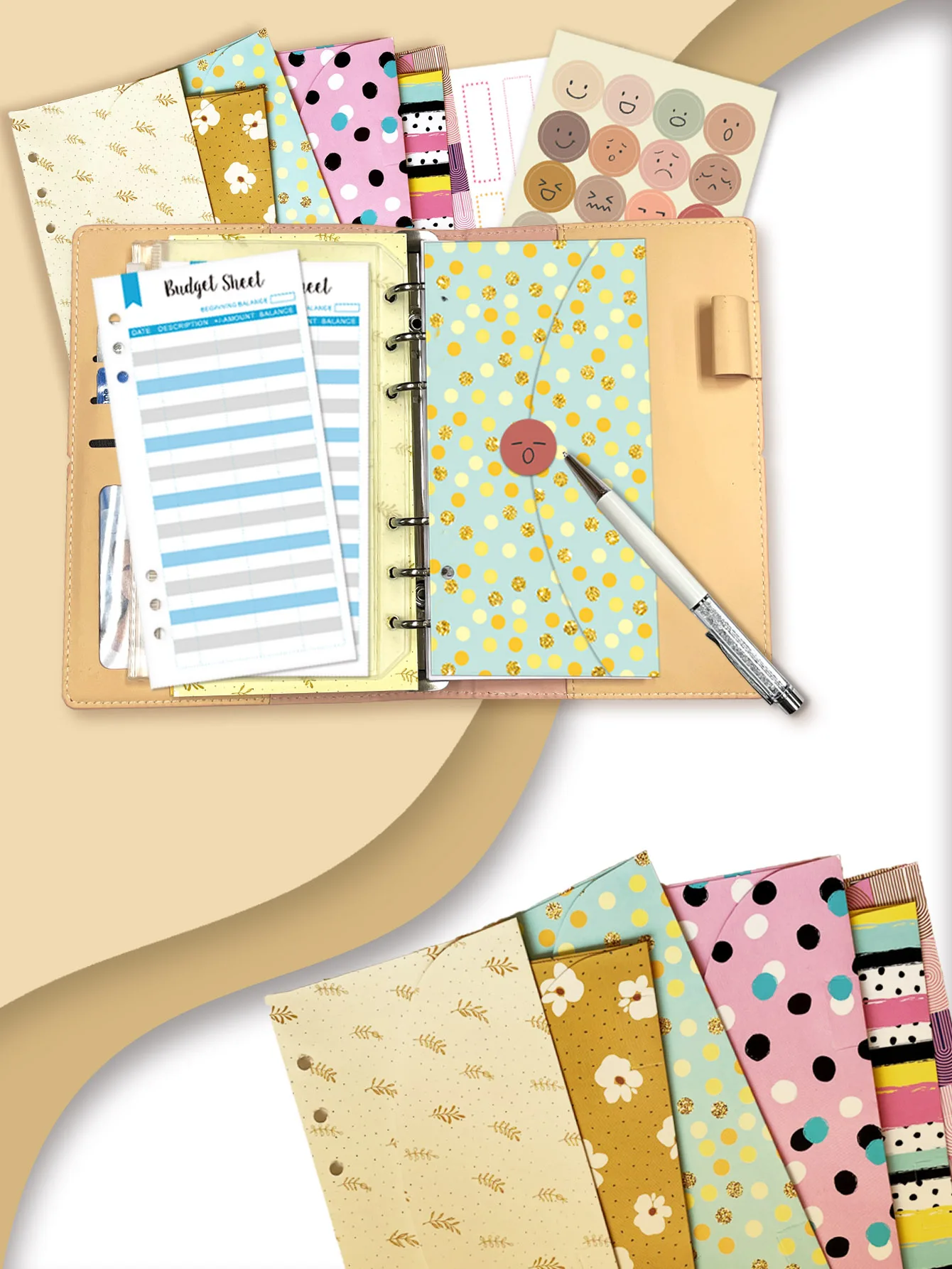 Budget Envelopes for Cash System, A6 Cash Envelopes for Budgeting, A6 binder Envelopes with 6 Holes