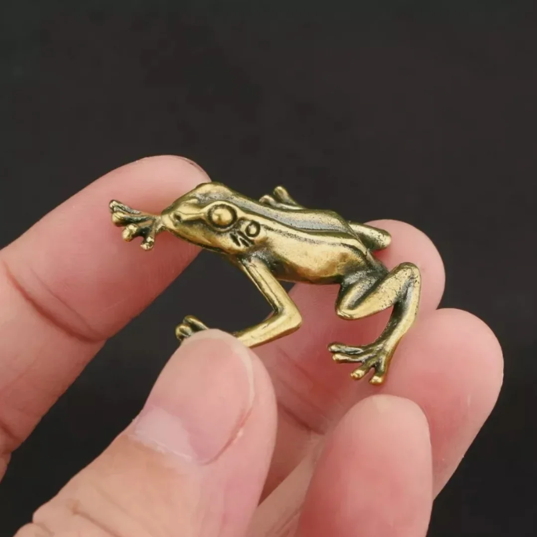 Solid Brass Frog Figurine Statue Animal Figurines Toys Home Office Decoration
