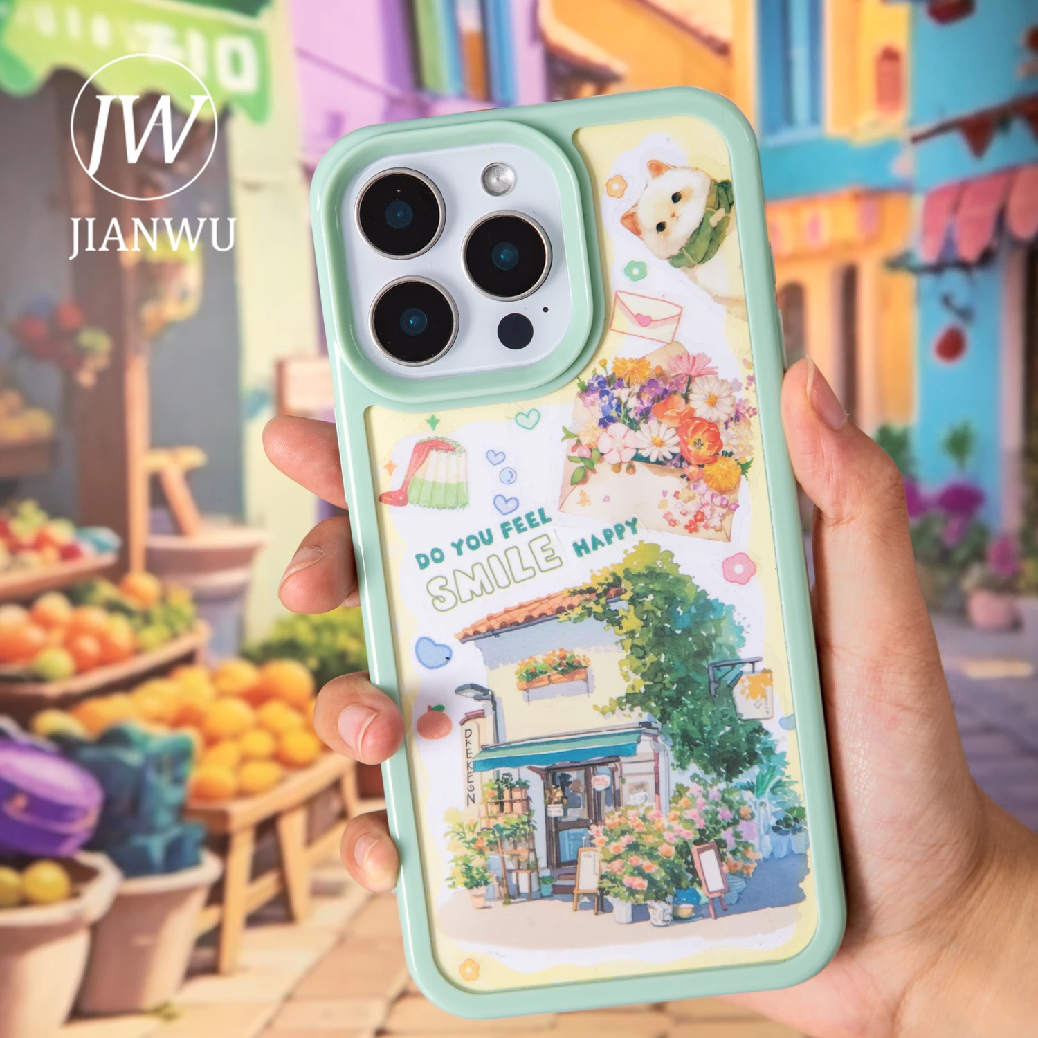 JIANWU Animal Store Street Series Kawaii Flower Animal Landscape Material Collage PET Sticker Creative DIY Journal Stationery