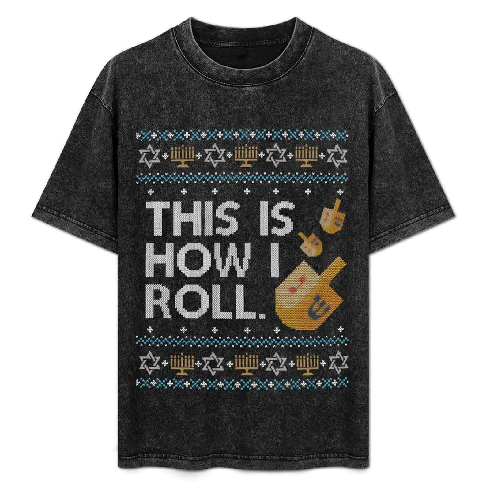

Funny Ugly Hanukkah Sweater, How I Roll Dreidel T-Shirt Classic Print Short Sleeve Shirt