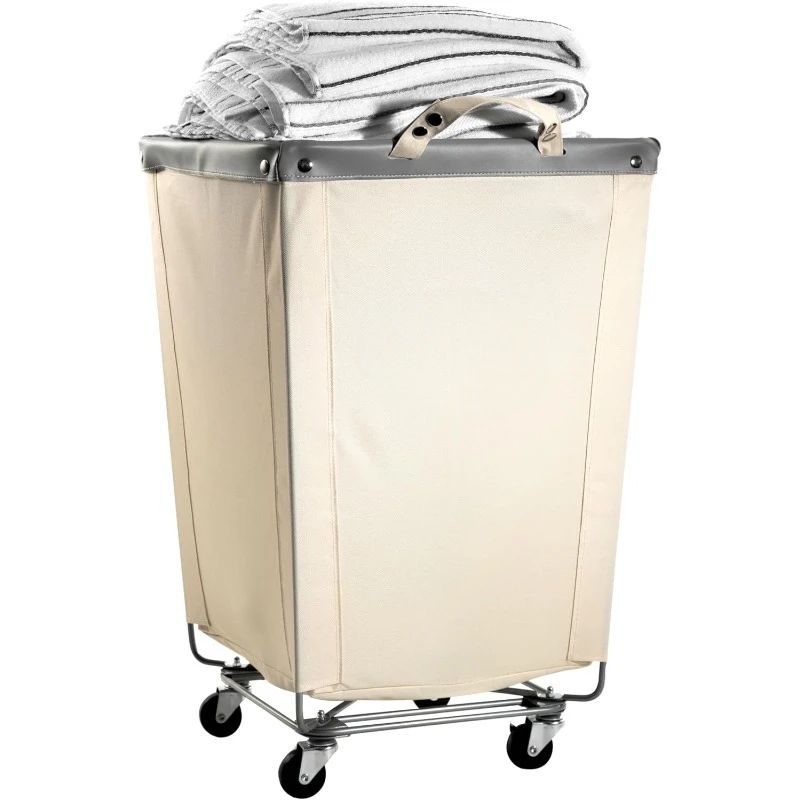 Large Commercial Heavy Duty Rolling Steel Frame Laundry Hamper Canvas Cart Bin, w/ Wheels for Hotel, Home,