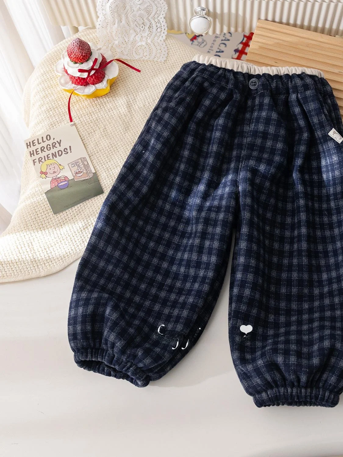 

Зимние модные клетчатые удобные повседневные брюки свободного кроя на подкладке для девочек, винтажные брюки для детей до 7 лет