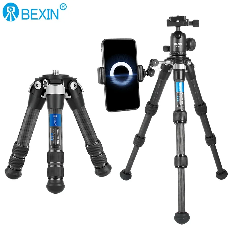 Mini Carbon Fiber Tripod Compact Lightweight Portable Tabletop Tripods with Handle Ball Head Max Load 10kg for DSLR Camera Phone