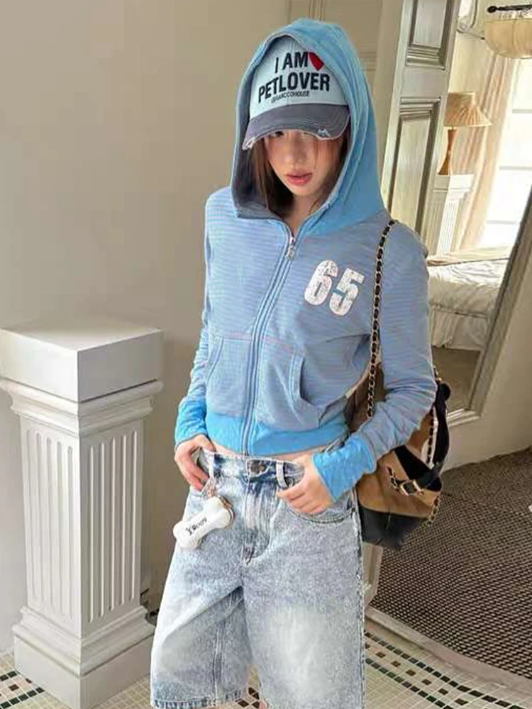 

Kliou повседневная модная куртка с капюшоном женская осенняя трендовая полосатая куртка с длинным рукавом на молнии повседневная спортивная стильная классическая одежда