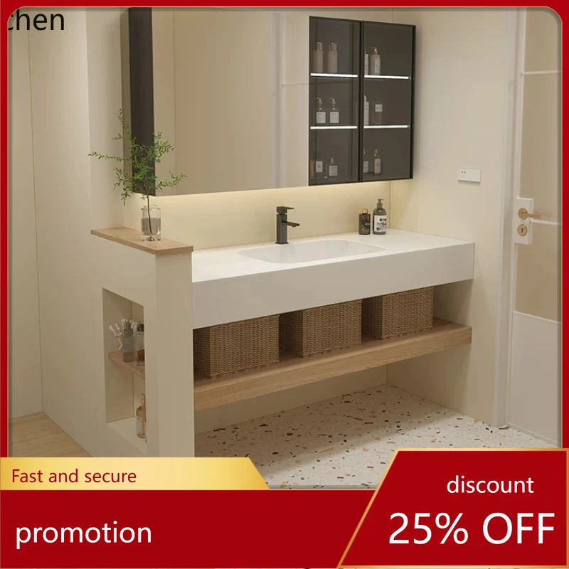 

HXL Light Luxury Hotel Rock Plate Ceramic Integrated Basin Bathroom Cabinet Combination Washbasin Washstand