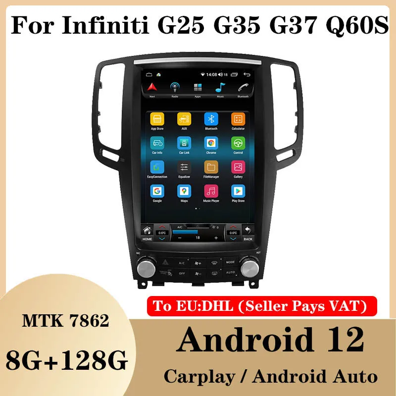 

Tesla Screen Android 12 For Infiniti G25 G35 G37 Q60S For Nissan Skyline 2006-2013 Car Radio Multimedia Player Auto Carplay GPS