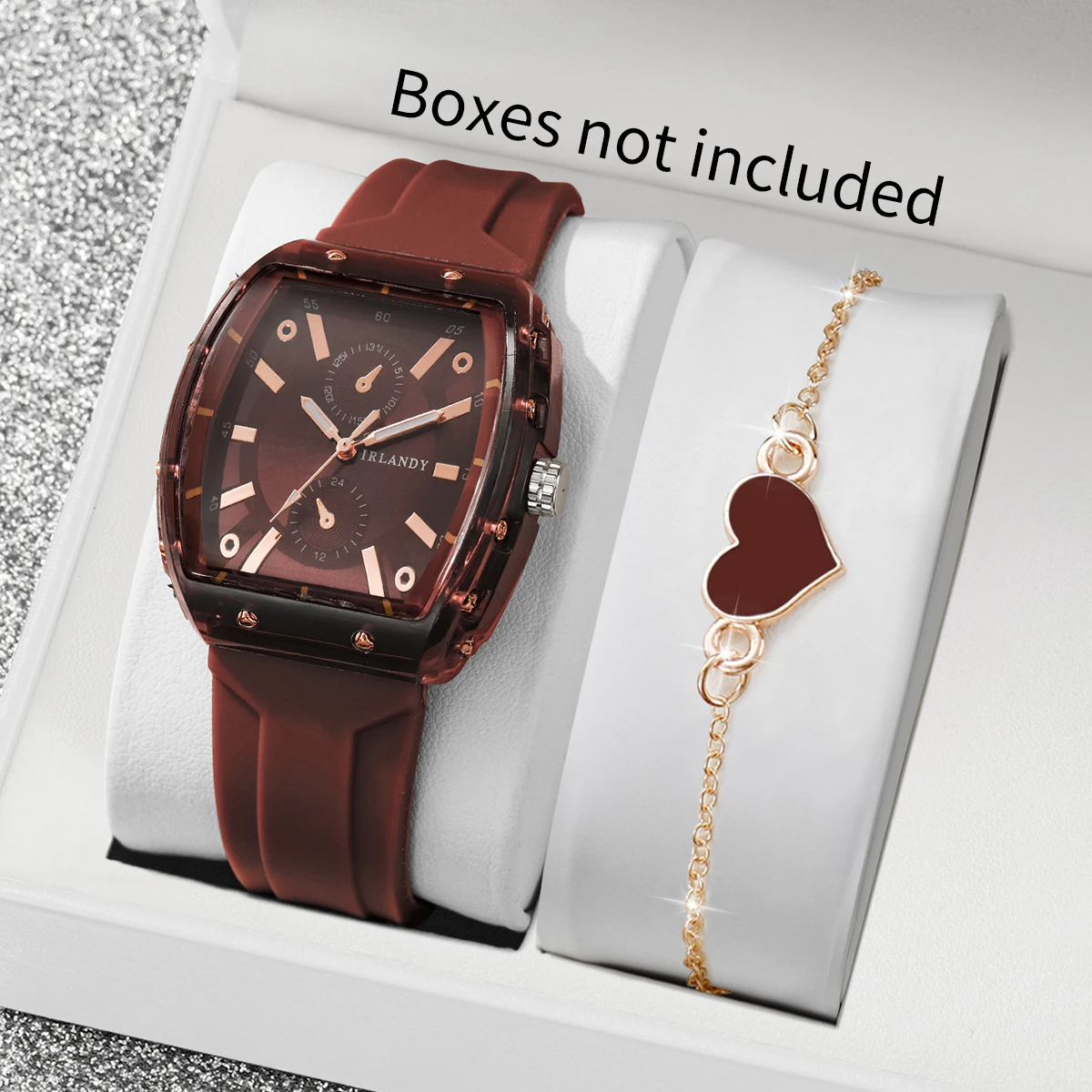 2PCS Fashion Silicone Band Women Quartz Watch Heart Bracelet Set Casual Ladies Analog Wristwatches Reloj Mujer（Without Box）