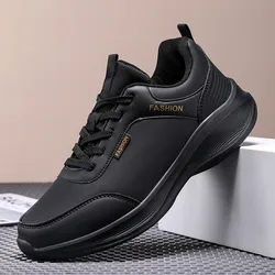 Fashion Black Men's Running Shoes Waterproof Leather Men Sneakers Autumn Platform Casual Sport Shoes Men Tennis Walking Footwear