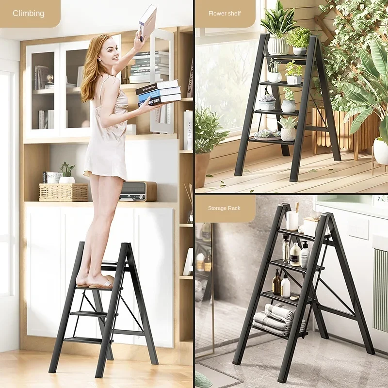 Ultra-Thin Folding Ladder - Multifunctional Household Aluminum Alloy Ladder, Indoor Three Step Storage Rack, Compact Solution